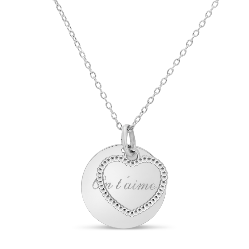 Collier personnalisé cœur double médailles 20 mm et 14 mm en Argent