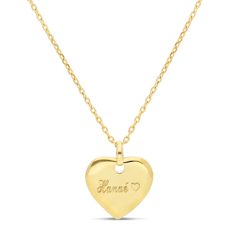 Collier personnalisé médaille 14 mm cœur plat Plaqué Or
