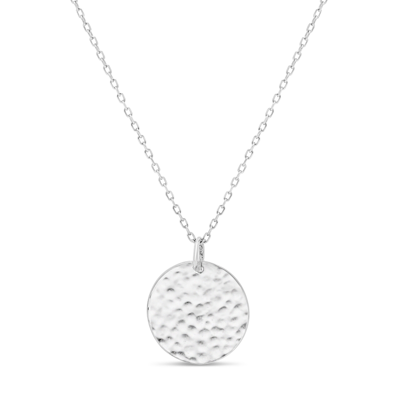 Packshot du collier personnalisé médaille martelée 15 mm Argent (avant)