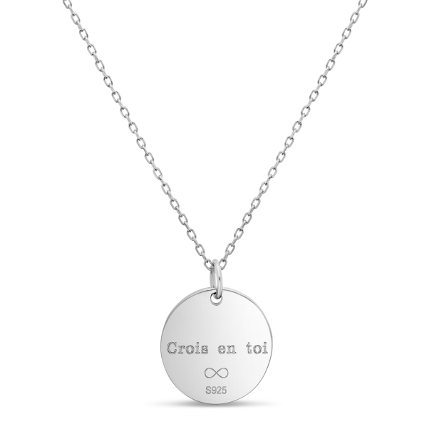 Packshot du collier personnalisé médaille martelée 15 mm Argent (arrière)