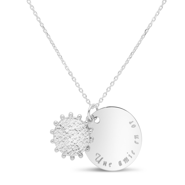 Packshot du Collier personnalisé médaille 20 mm avec pendentif martelé soleil Argent
