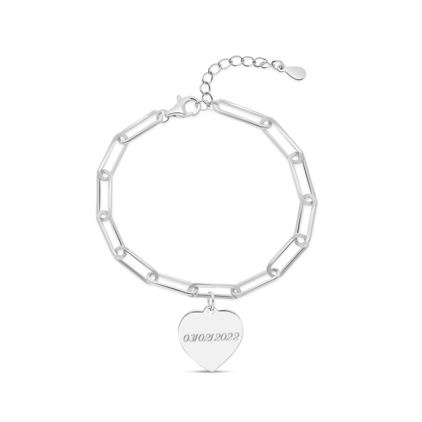 Packshot du bracelet trombone médaille cœur Argent