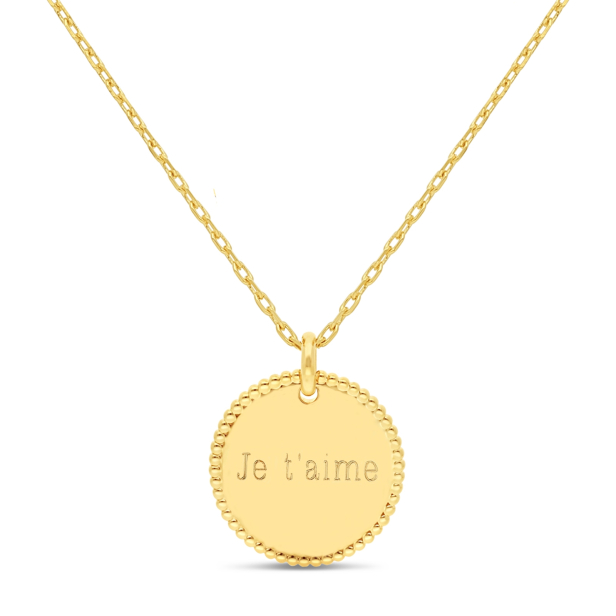 Collier personnalisé médaille 18 mm perlée Plaqué Or