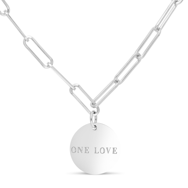 Collier personnalisé Argent maille trombone et médaille 15 mm