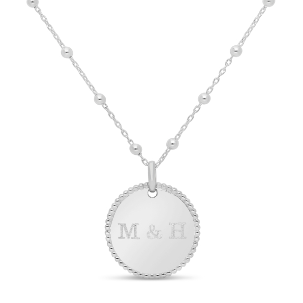 Collier personnalisé médaille 18 mm perlée Argent