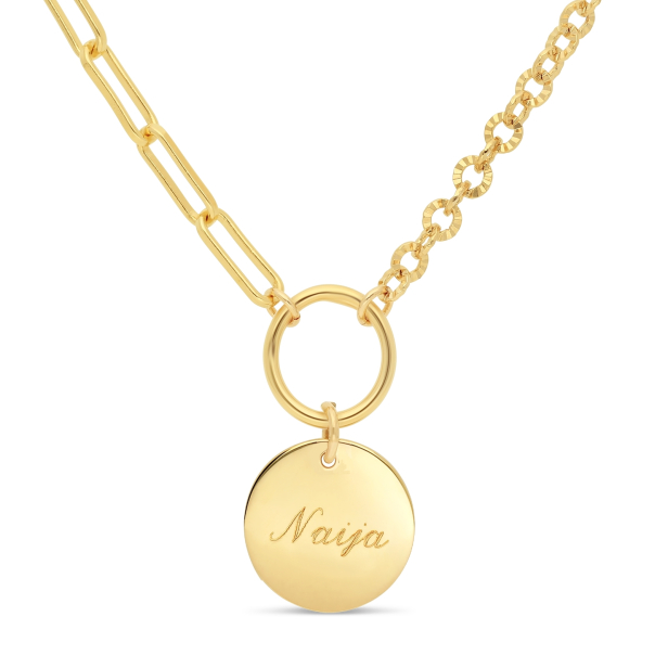 Collier personnalisé Plaqué Or chaîne 2 mailles et médaille 15 mm