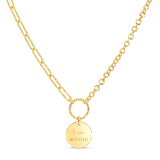 Collier personnalisé Plaqué Or chaîne 2 mailles et médaille 15 mm