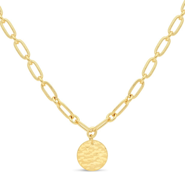 Collier personnalisé Plaqué Or maille trombone arrondie et médaille martelée 15 mm