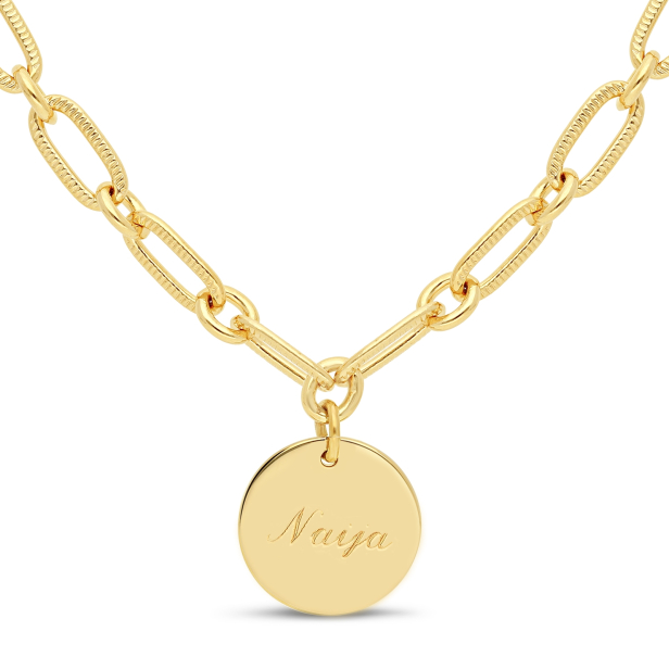 Collier personnalisé Plaqué Or maille trombone arrondie et médaille 15 mm