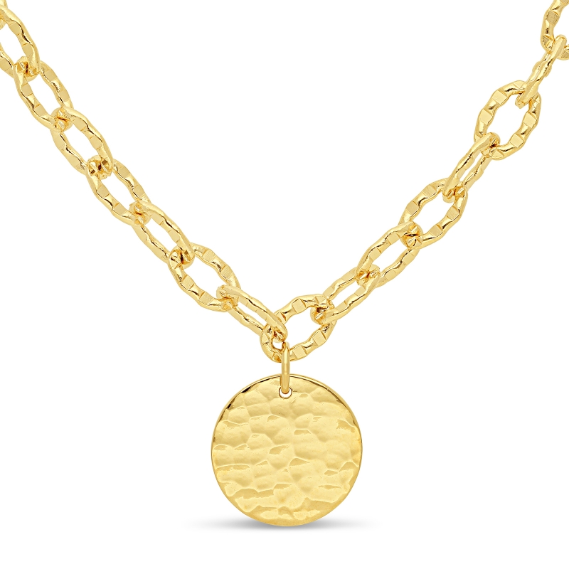Collier personnalisé Plaqué Or maille arrondie et médaille martelée 15 mm