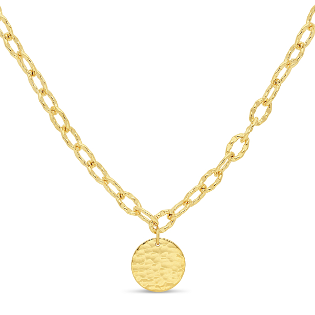 Collier personnalisé Plaqué Or maille arrondie et médaille martelée 15 mm