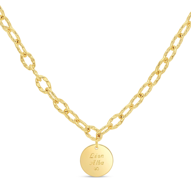 Collier personnalisé Plaqué Or maille arrondie et médaille 15 mm