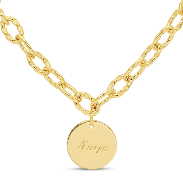 Collier personnalisé Plaqué Or maille arrondie et médaille 15 mm