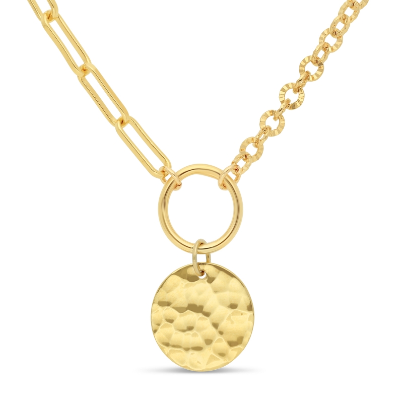 Collier personnalisé Plaqué Or chaîne 2 mailles et médaille martelée 15 mm