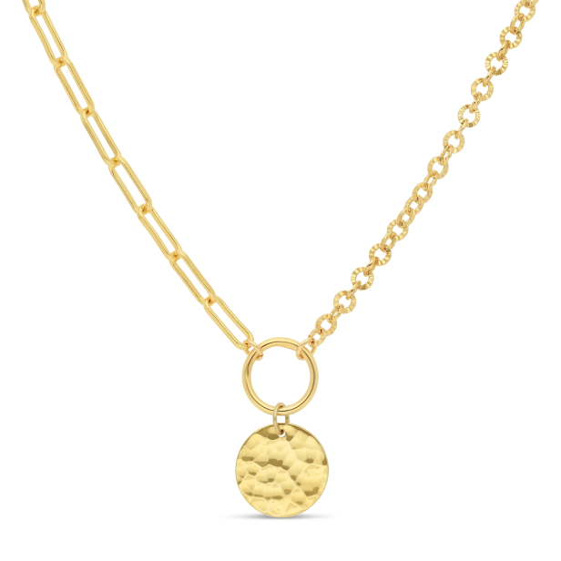 Collier personnalisé Plaqué Or chaîne 2 mailles et médaille martelée 15 mm