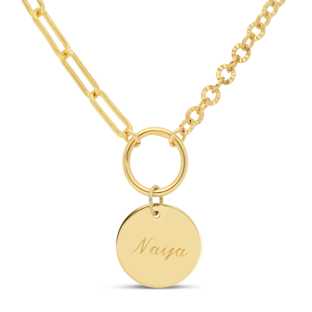 Collier personnalisé Plaqué Or chaîne 2 mailles et médaille martelée 15 mm