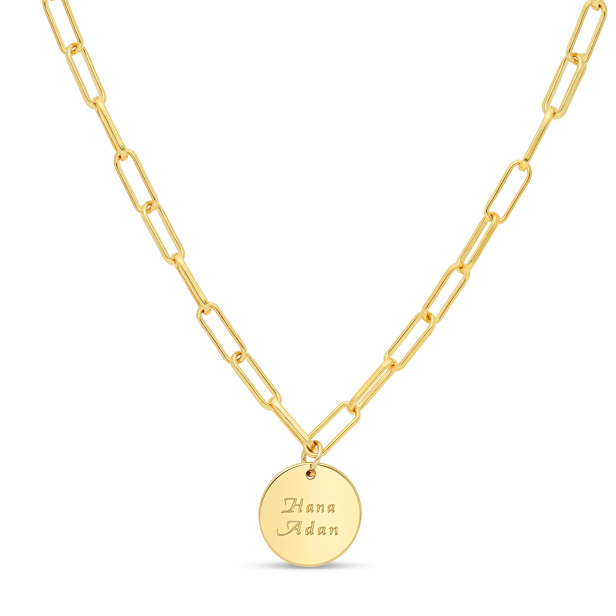 Collier Plaqué Or maille trombone avec médaille 15 mm