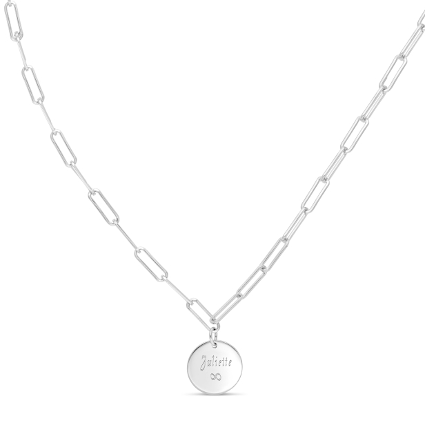 Collier personnalisé Argent maille trombone et médaille 15 mm