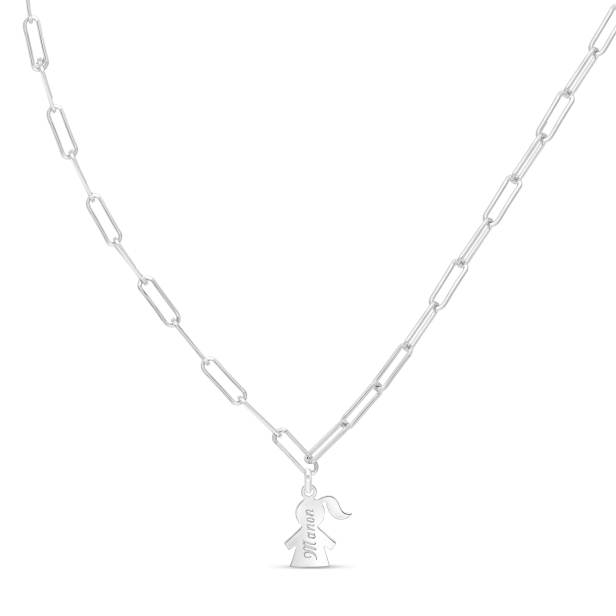 Collier personnalisé Argent, maille trombone et pendentif petite fille 15 mm