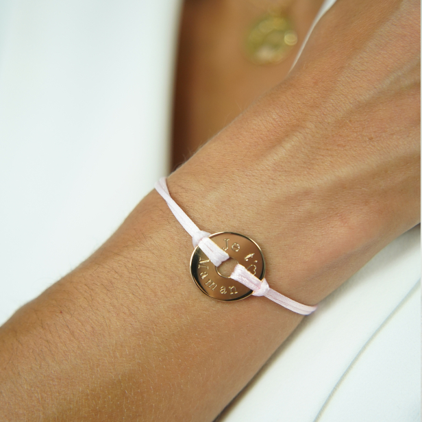 Porté bracelet cordon femme médaille cible Plaqué Or 20 mm