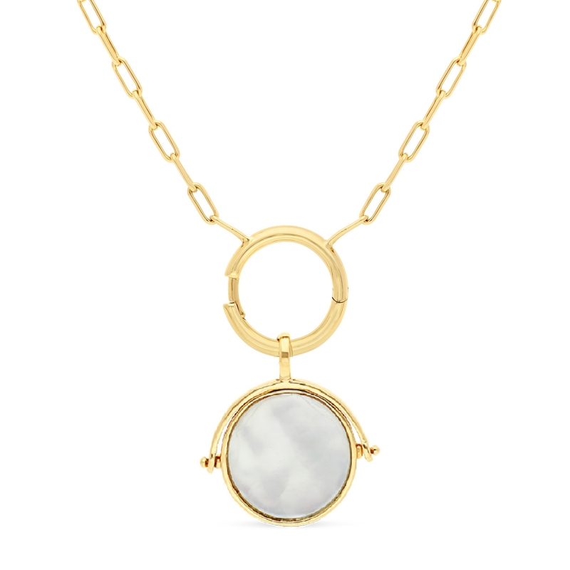 Collier personnalisé Plaqué Or chaîne petits maillons et médaille nacre blanche 15 mm