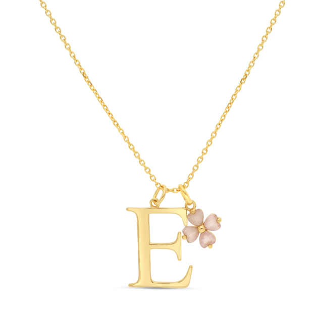 Collier charm lettre 18 mm Plaqué Or et son pendentif trèfle rose