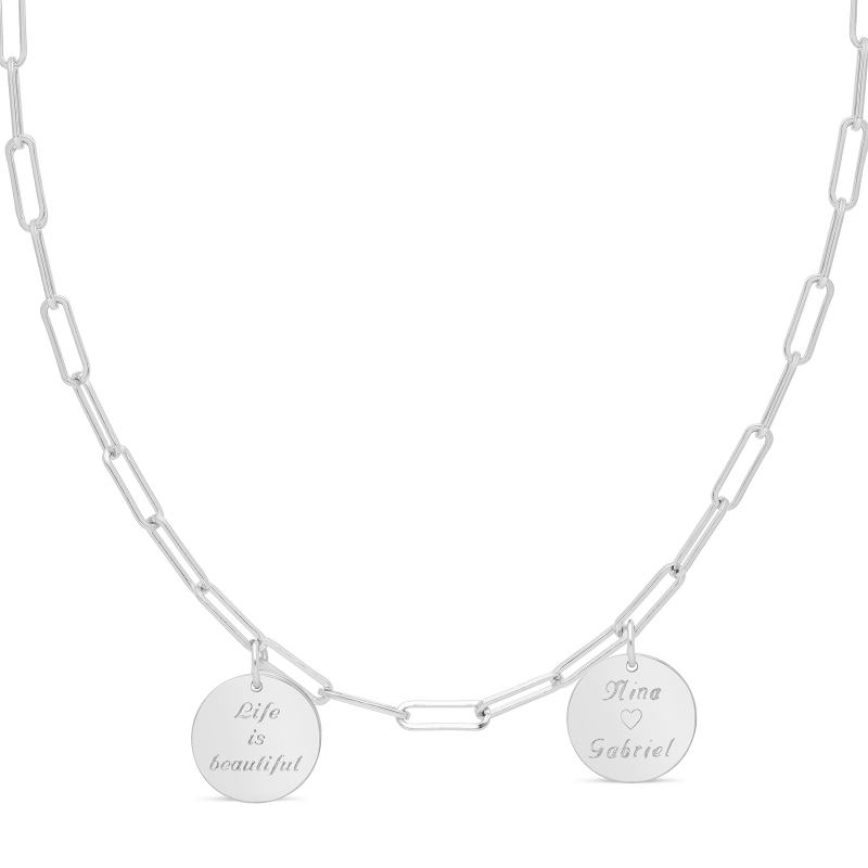 Collier personnalisé maille trombone double médailles 15 mm en Argent