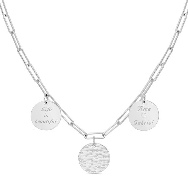 Collier personnalisé maille trombone triple médailles 15 mm en Argent