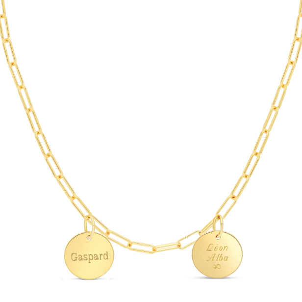 Collier personnalisé maille trombone double médailles 15 mm en Plaqué Or