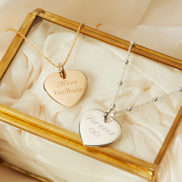 Collier personnalisé cœur bombé 20 mm Argent
