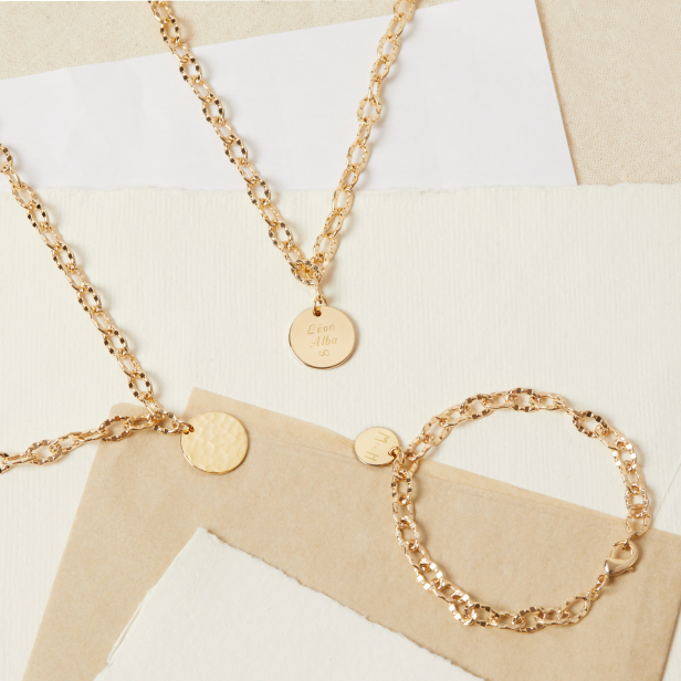 Collier personnalisé Plaqué Or maille arrondie et médaille 15 mm