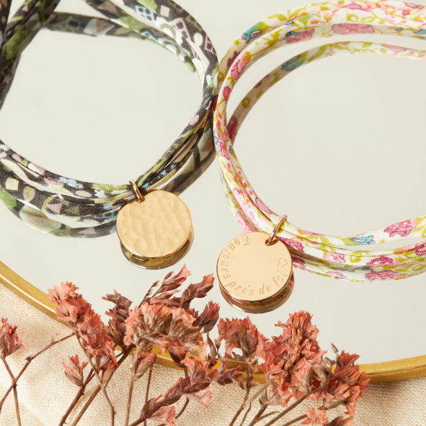 Bracelet liberty et médaille 15 mm Plaqué Or martelée
