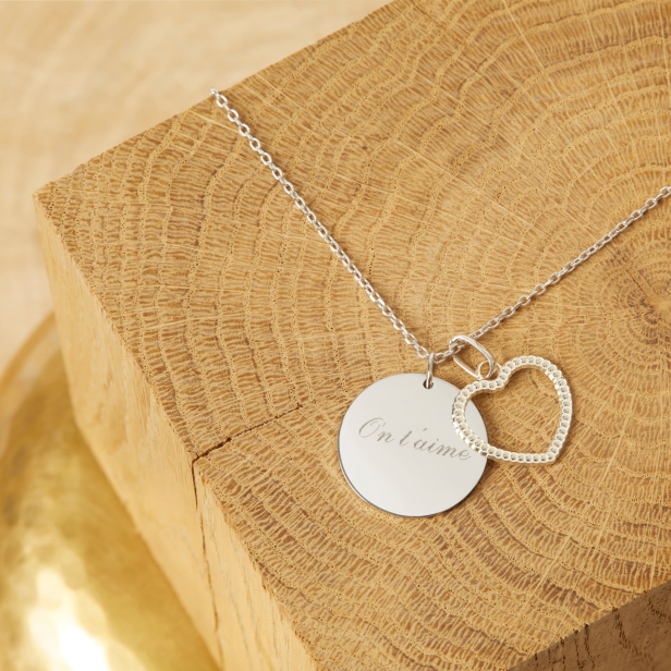 Collier personnalisé cœur double médailles 20 mm et 14 mm en Argent