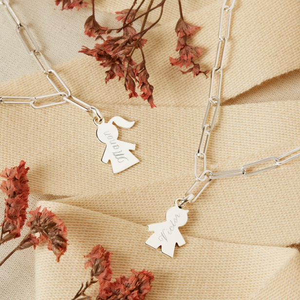 Collier personnalisé Argent, maille trombone et pendentif petite fille 15 mm