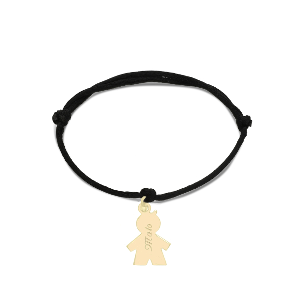 Bracelet cordon et pendentif garçon 15 mm en Plaqué Or personnalisé