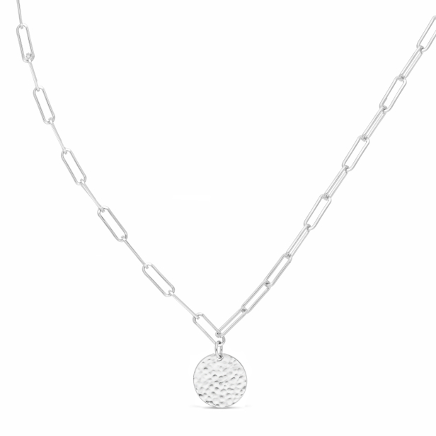 Collier personnalisé Argent maille trombone et médaille martelée 15 mm