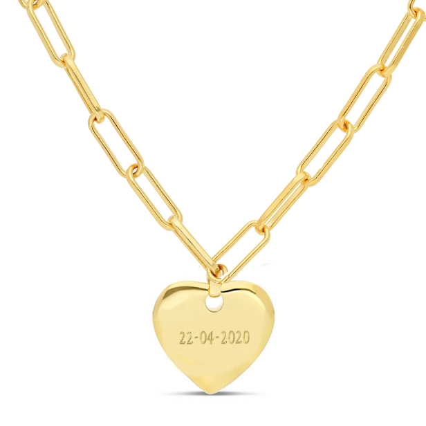Collier Plaqué Or maille trombone avec médaille cœur 14 mm