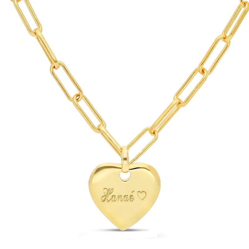 Collier Plaqué Or maille trombone avec médaille cœur 14 mm