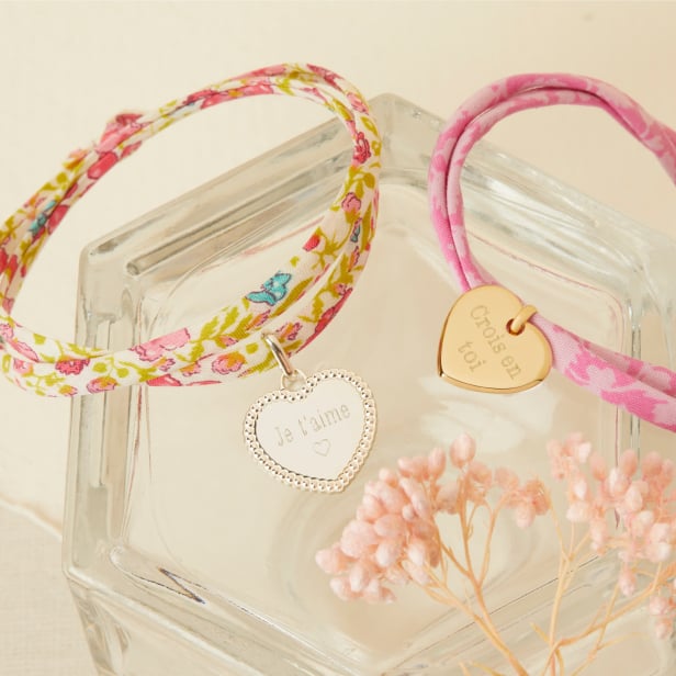 Bracelet liberty et cœur 14 mm gravé en Plaqué Or