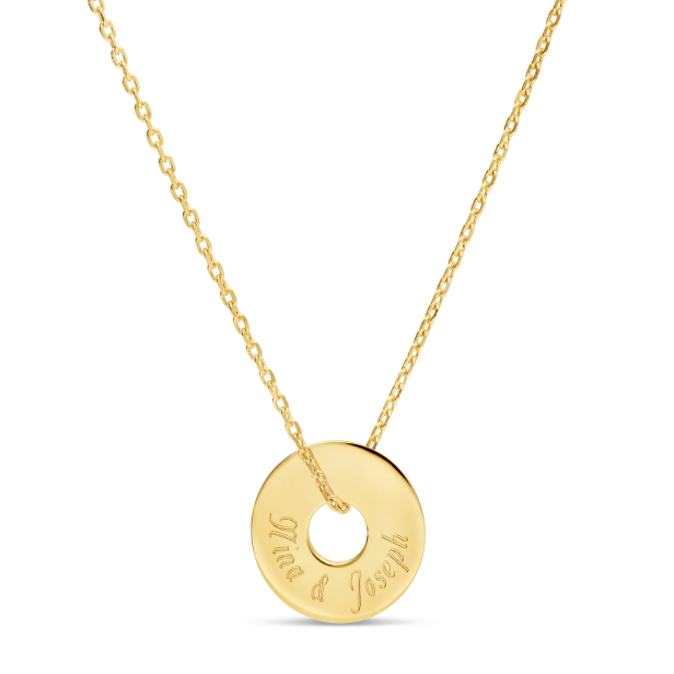 Collier médaille jeton martelée 15 mm gravée en Plaqué Or