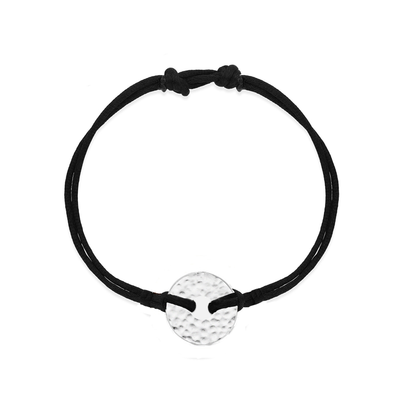 Bracelet cordon femme médaille cible martelée Argent 15 mm