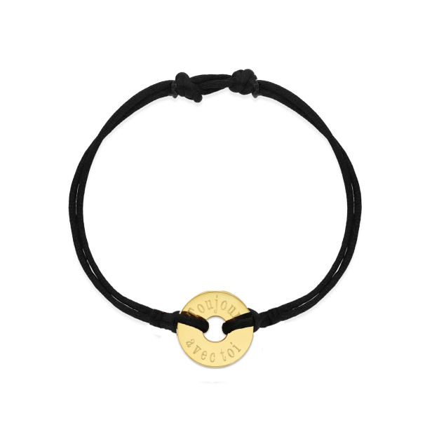Bracelet cordon femme médaille cible martelée Plaqué Or 15 mm