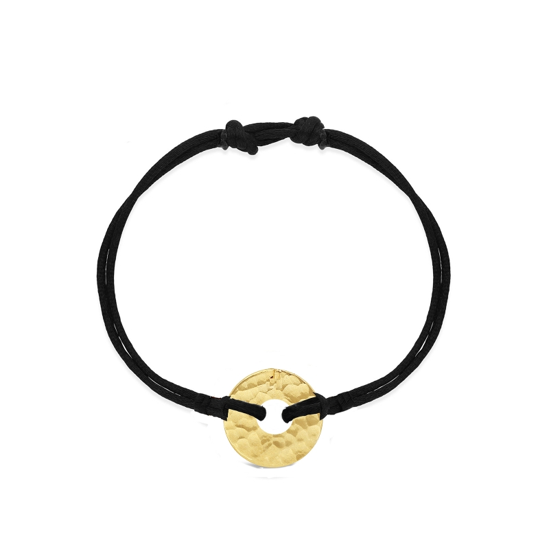 Bracelet cordon femme médaille cible martelée Plaqué Or 15 mm