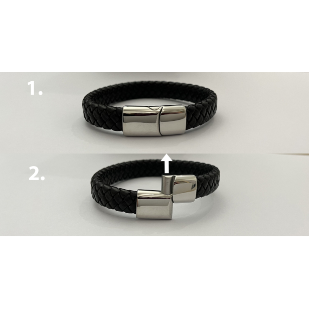 Bracelet homme personnalisable avec cuir tressé noir et boucle rosée