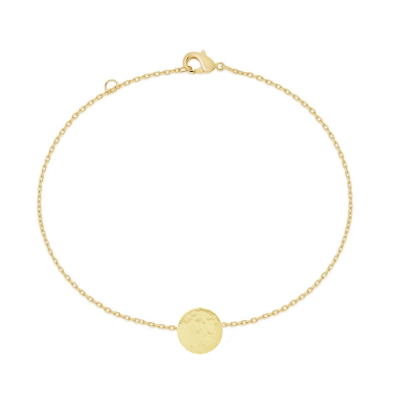 Bracelet chaînette médaille martelée 11 mm gravée Plaqué Or