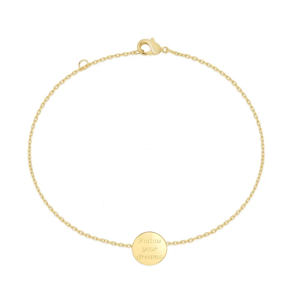 Bracelet chaînette médaille martelée 11 mm gravée Plaqué Or
