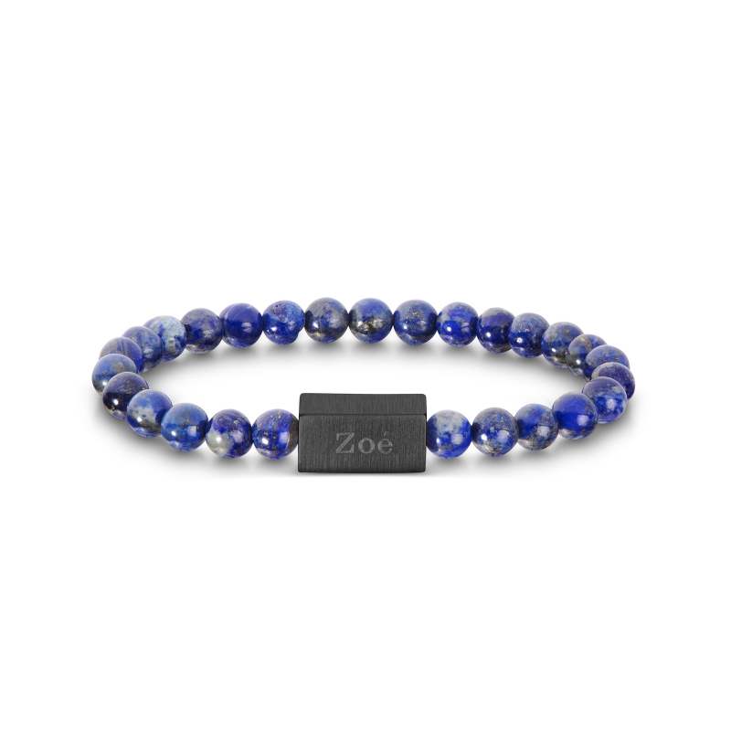 Bracelet personnalisé perles bleues avec médaillon noir