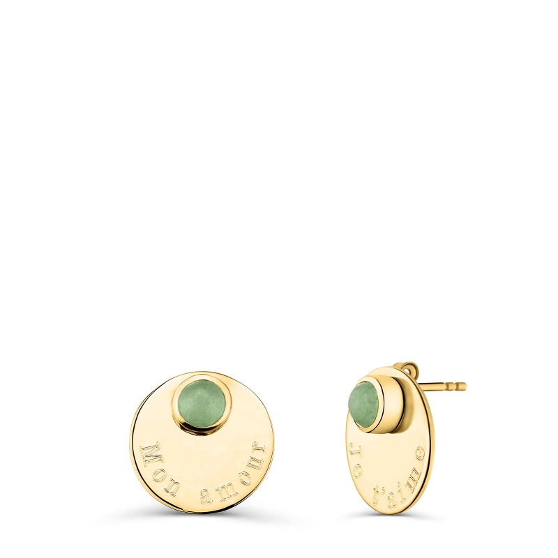 Boucles d'oreilles puces avec pierres vertes en Plaqué Or