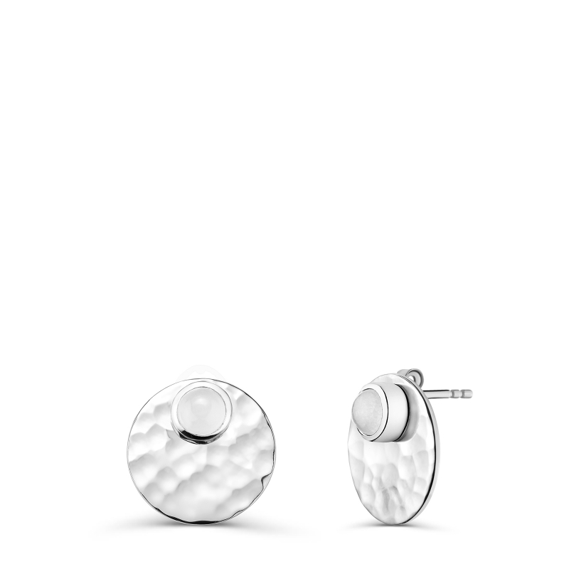 Boucles d'oreilles martelées puces avec pierres de lune en Argent