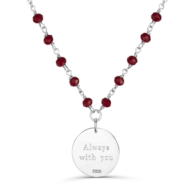 Collier avec pierres rouges et médaille martelée personnalisée 15 mm Argent